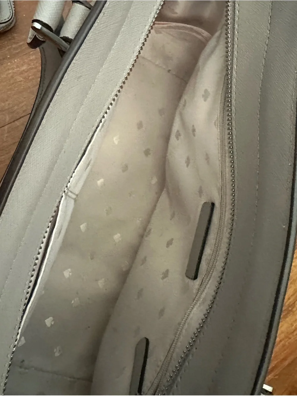 kate spade taupe leather satchel with matching zip wallet